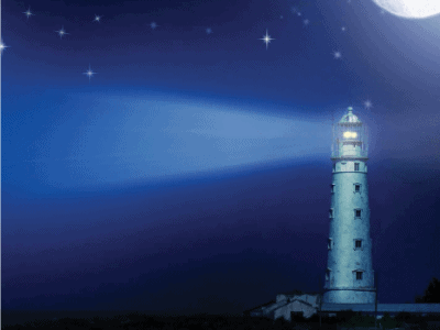 lighthouse at night with moon
